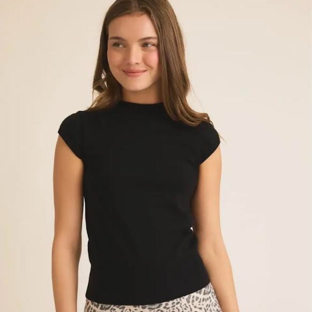 Mock Neck Cap Sleeve Knit Top- NWT